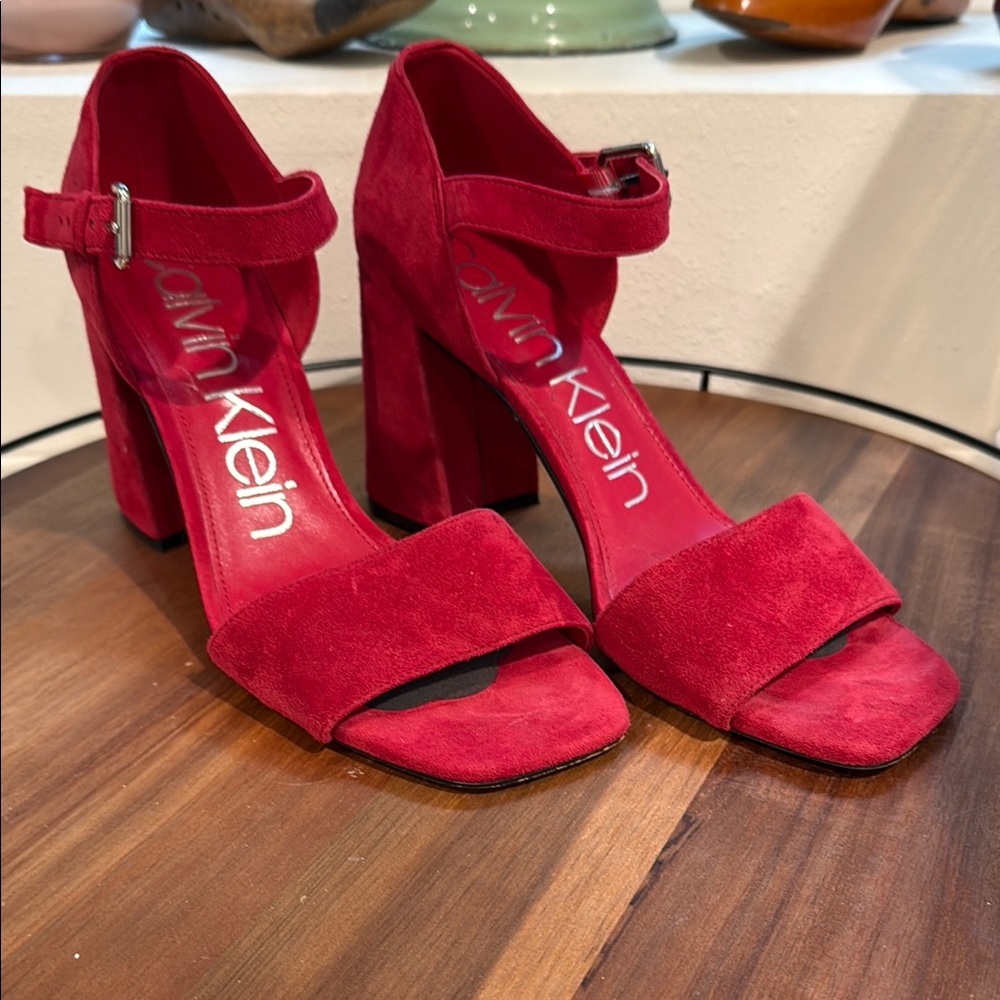 Calvin Klein Red Suede Heels Medium Height